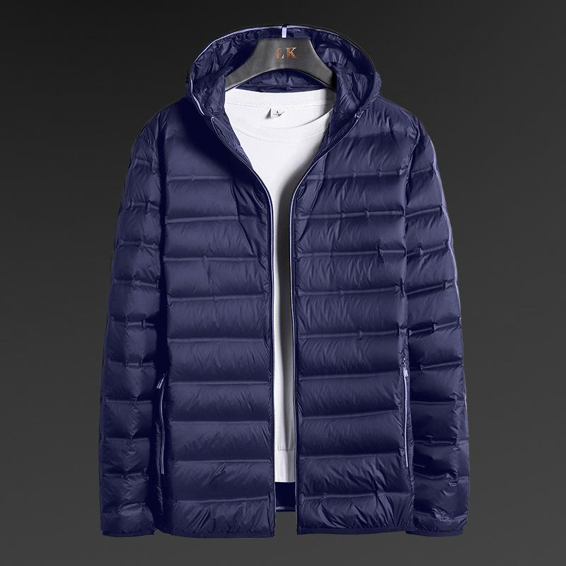 Men Down Padded Jacket Lightweight Spring Puffer Coat Light Autumn White Duck Hood Outerwear