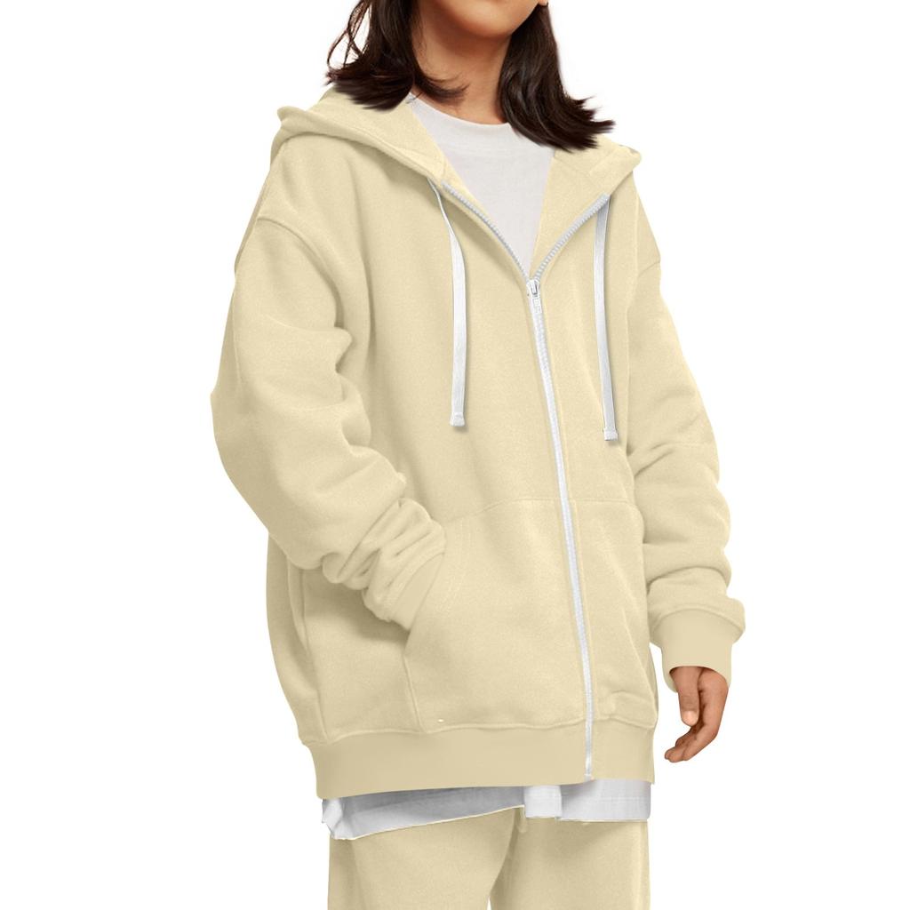 Kindermode Einfarbig Langarm Freizeitjacke Reißverschluss Kapuzenpullover Sweatshirt Jacke