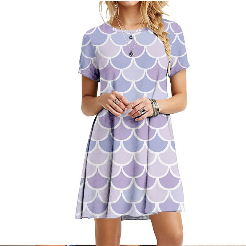 Size S-6XL 3D Fish Scales Print Dresses Summer Beach Dress Women Short Sleeve Dress Casual O-Neck Ladies Plus Size Dress Vestido