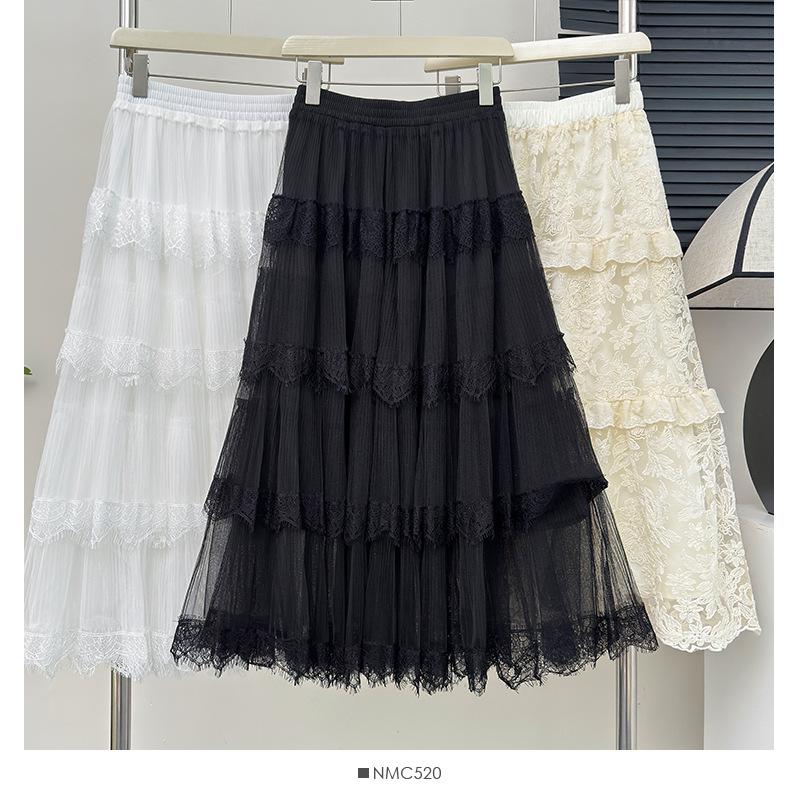 

2025 новая кружевная юбка-торт удобная и универсальная юбка с эластичной талией маятниковая юбка А-образной формы юбка средней и длинной длины One Size