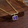 Vintage S925 Sterling Silber Eingelegt Natürlicher Amethyst Halskette Damenmode High-End Bunter Schmuck