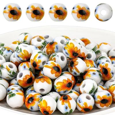 19/29/49pcs Ceramic Material Sunflower Pattern Ceramic Beads Decorative Beads DIY Bracelet Necklace Earrings Keychain Jewelry Making