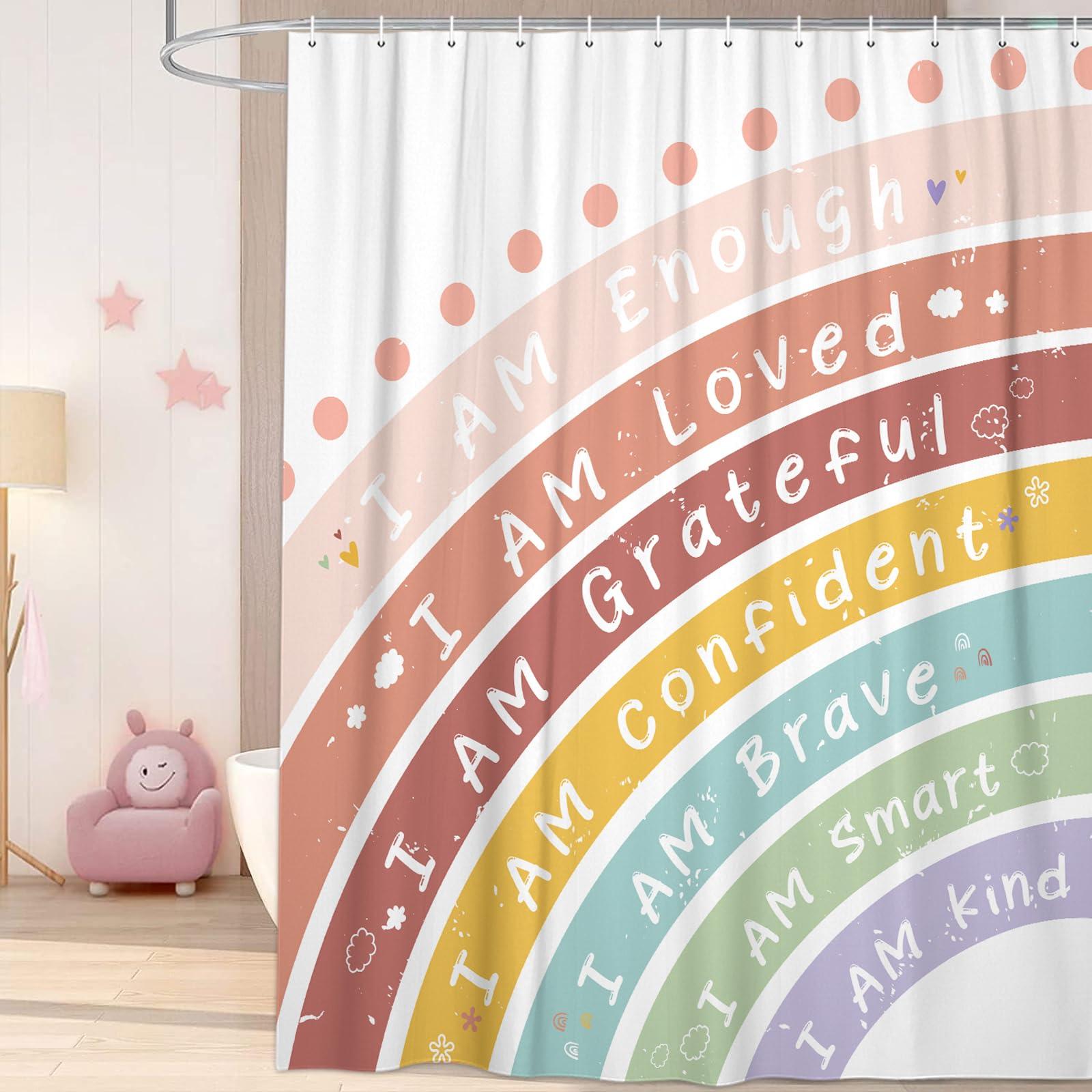

Vikama Rainbow Positive Affirmation Shower Curtain Macaron Gradient Print Waterproof Cozy Bathroom Partition Curtain Decoration W60H190(CM)-1 Pcs