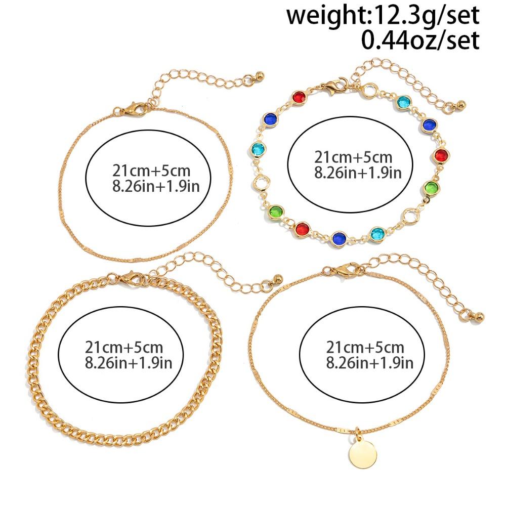 Boho Multi Layer Colorful Oval Crystal Curb Chain Thin Disc Charm Adjustable Ankle for Women Summer Beach Stackable Jewelry Gift