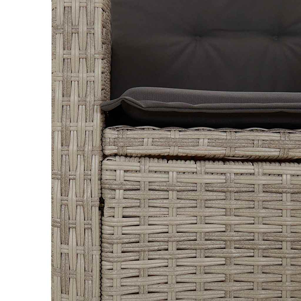Adjustable Garden Bench with Cushions Light Grey Poly Rattan