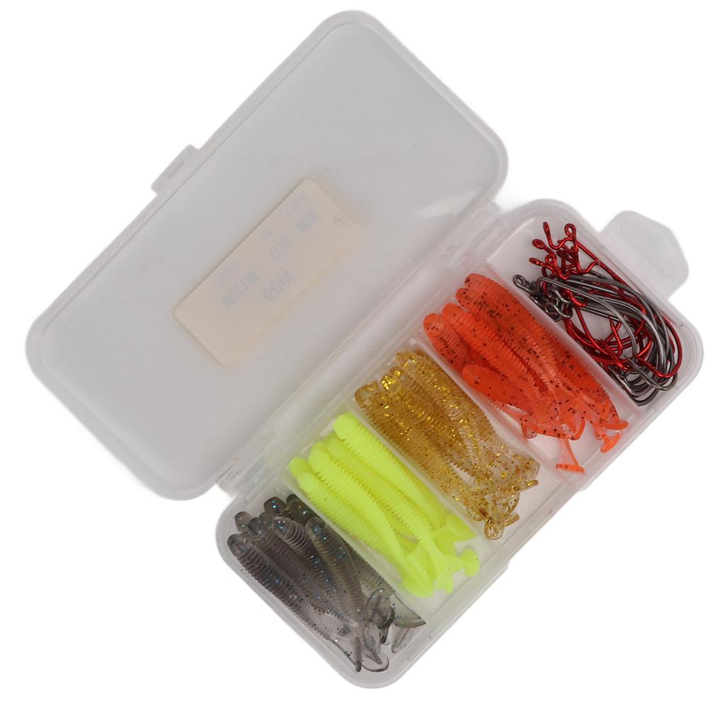 60 Stück/Box Softbait Angelköder Set mit Edelstahl Kurbelhaken Künstlicher T-Schwanz PVC Weich