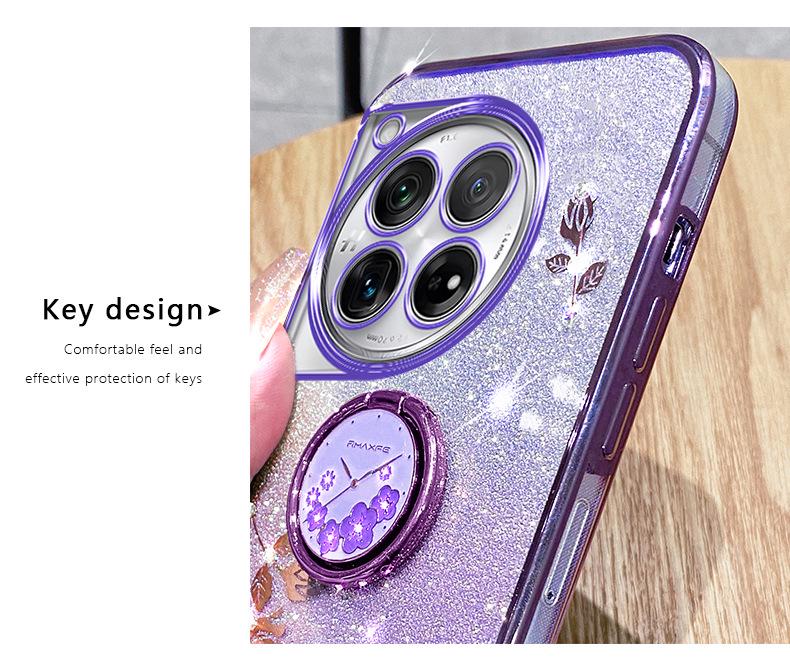 OnePlus Turbo6 ACE6 Phone Case: Electroplated Transparent Cover with Rhinestones and Floral Design