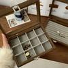Glass Lid Wooden Jewelry Box Square Jewelry Display Tray Ring Case Ring Display Holder  Women Gift