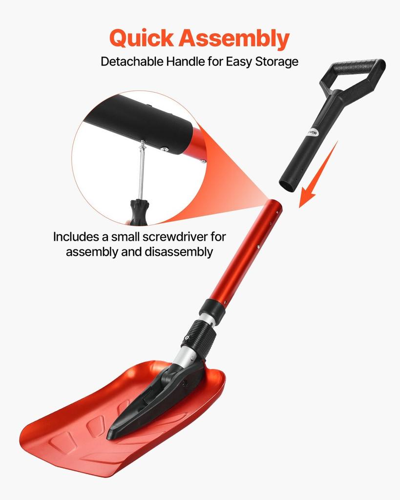 Snow Shovel for Driveway, 22cm Foldable Snow Shovel with D-shaped Handle, , 36-40 in Adjustable, Lightweight Aluminum Alloy Snows Removal Tool, Reduce