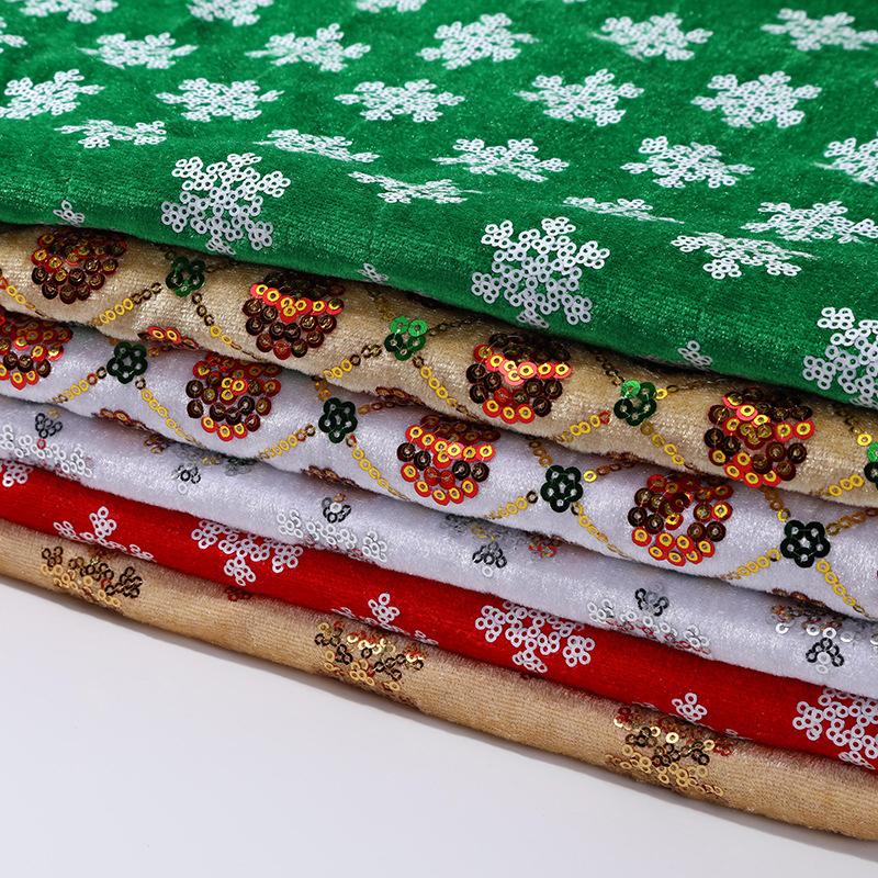 1 Yard Samt Paillettenstoff Weihnachten Schneeflocke Bestickter Stoff DIY Weihnachtsbekleidung Schuhe Hüte Chinesisches Neujahr Handarbeiten