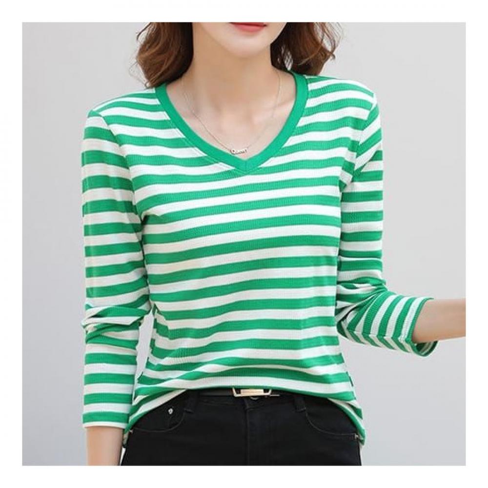 NaVaVa Men S Simple STripe V Neck Long SleeVe T ShirT nT1429