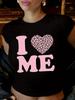 Newest Womens Graphic T-Shirt - I Love Me Leopard Print Heart Design Harajuku Sleeve Clothing Street Tops Tees Aesthetic Clothes