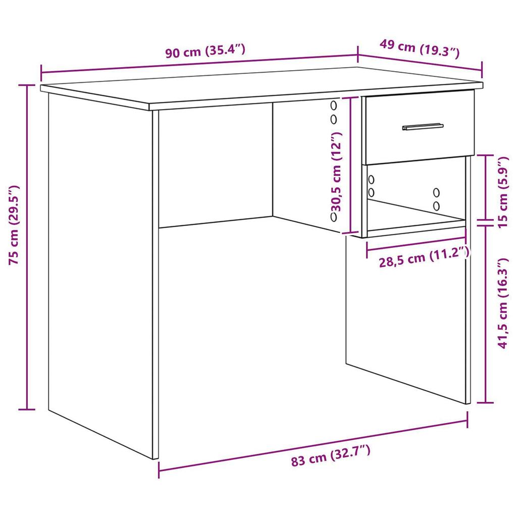 vidaXL Schreibtisch mit Stauraum Sonoma Eiche 90x49.5x75 cm Holzwerkstoff