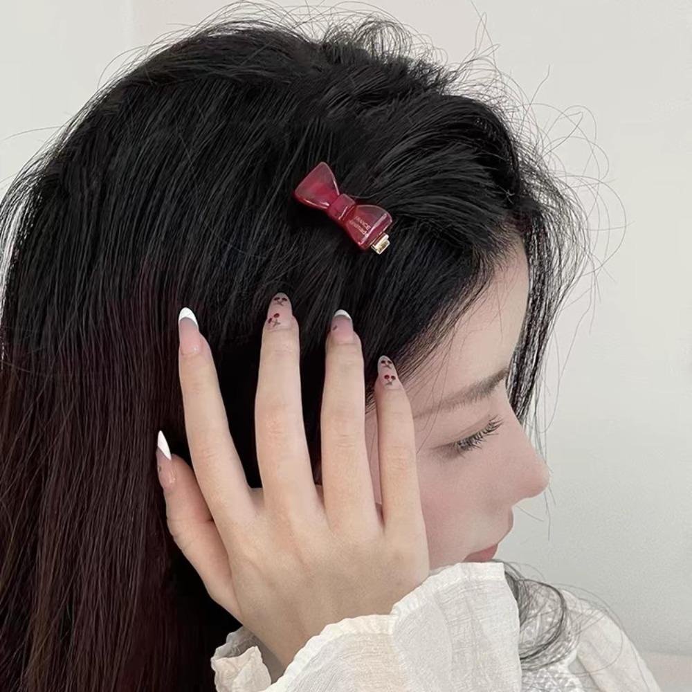 

Metal Acetic Acid Bow Hair Clip Gold Label Mini Duckbill Clip Minimalist Hairpin Party червоний