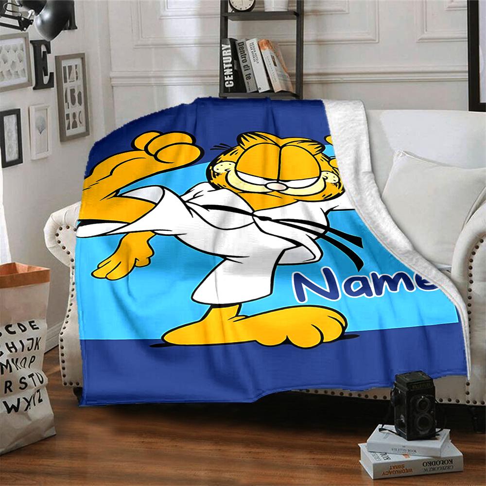 Custom Name Garfield's Adventure Flannel Blanket for Super Soft Cute Comfort Blanket for Travel Bedding Couch Sofa Blanket