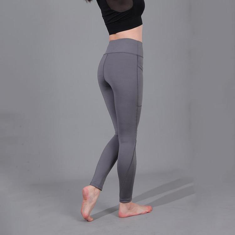 Women High Waist Solid Color Yoga Running Fitness Leggings with Side Pockets Hip Lifting Sports Long Pants