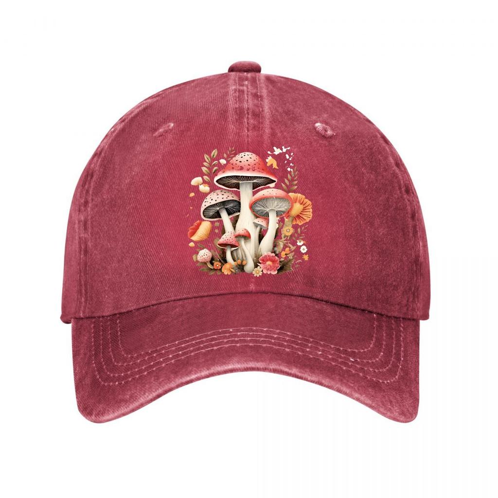 Whimsical Mushrooms Floral Home Decor Art Print Washed Baseball Cap Outdoor For Womens Unisex FeUnisex