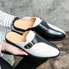 Cross46 Men's Large Summer Closed-Toe Leather Slip-Ons: Fashionable Retro Color Block Outdoor Shoes