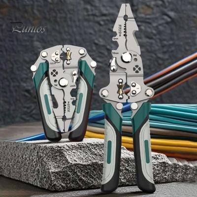 16-in-1-Abisolierzange, faltbar, multifunktional, zum Crimpen und Abisolieren von Drähten, Schneidwerkzeug, tragbarer Abisolierer aus Edelstahl für Elektriker, Heimwerker