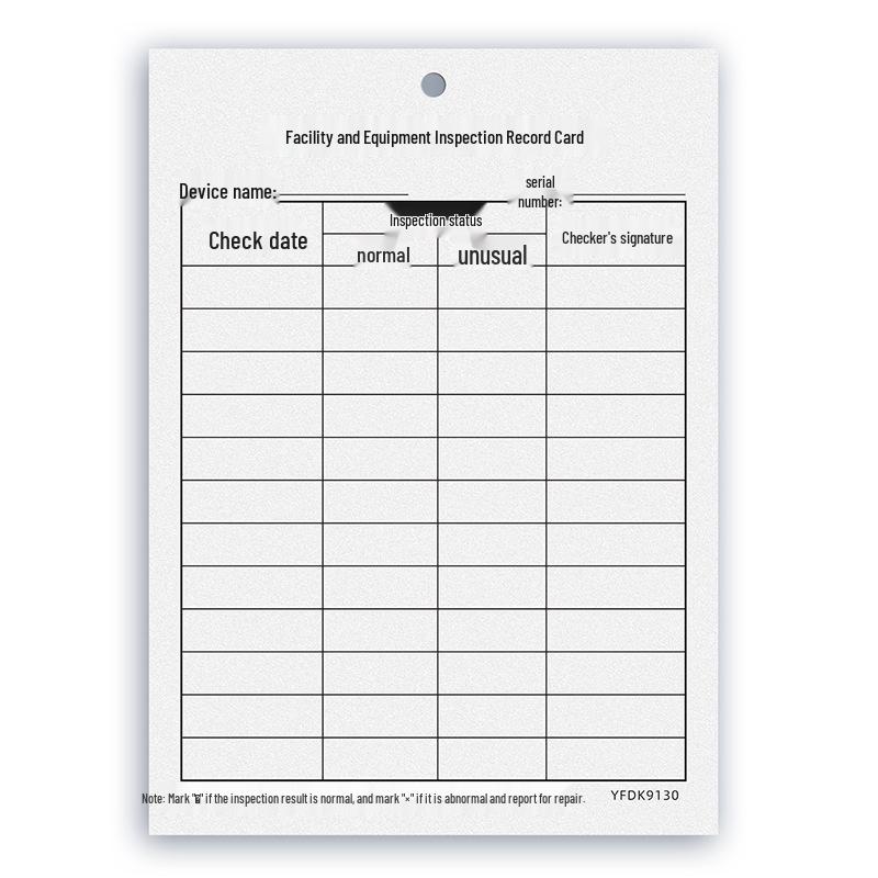Reusable Facility Equipment Inspection Card, Double-Sided for Maintenance & Patrol Logging