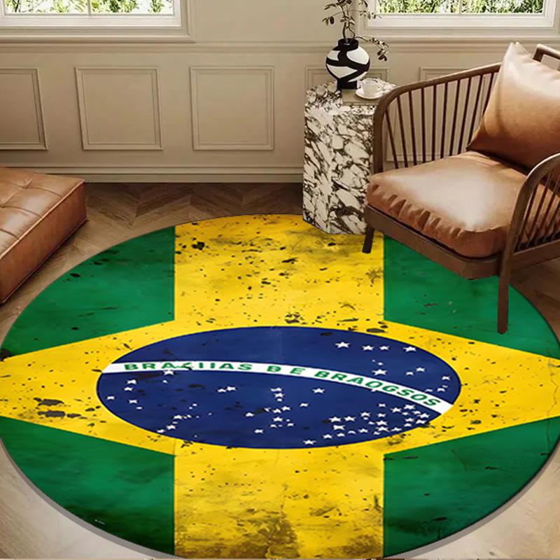 Brazilian Flag Artwork Round Rug for Livingroom,Bedroom, Palyroom, Chair Rug, Area rug, Circle Carpet, Large Size Fan Christmas gift