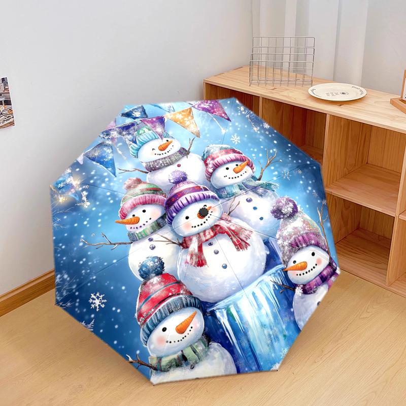1 PC Automatic Folding Umbrella - Interesting Snowman Pattern, Portable & Foldable Design with 8 Ribs, Christmas Birthday Gifts