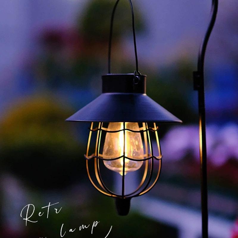 Retro Solar Hanging Lantern: Outdoor Garden, Balcony, & Courtyard Decor - Wrought Iron Atmosphere Night Light
