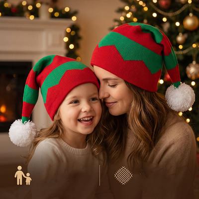 Christmas Day Hat Knitted Contrasting Splicing Striped Pullover Hat Warm Ear Protection Woolen Hat Christmas Hat