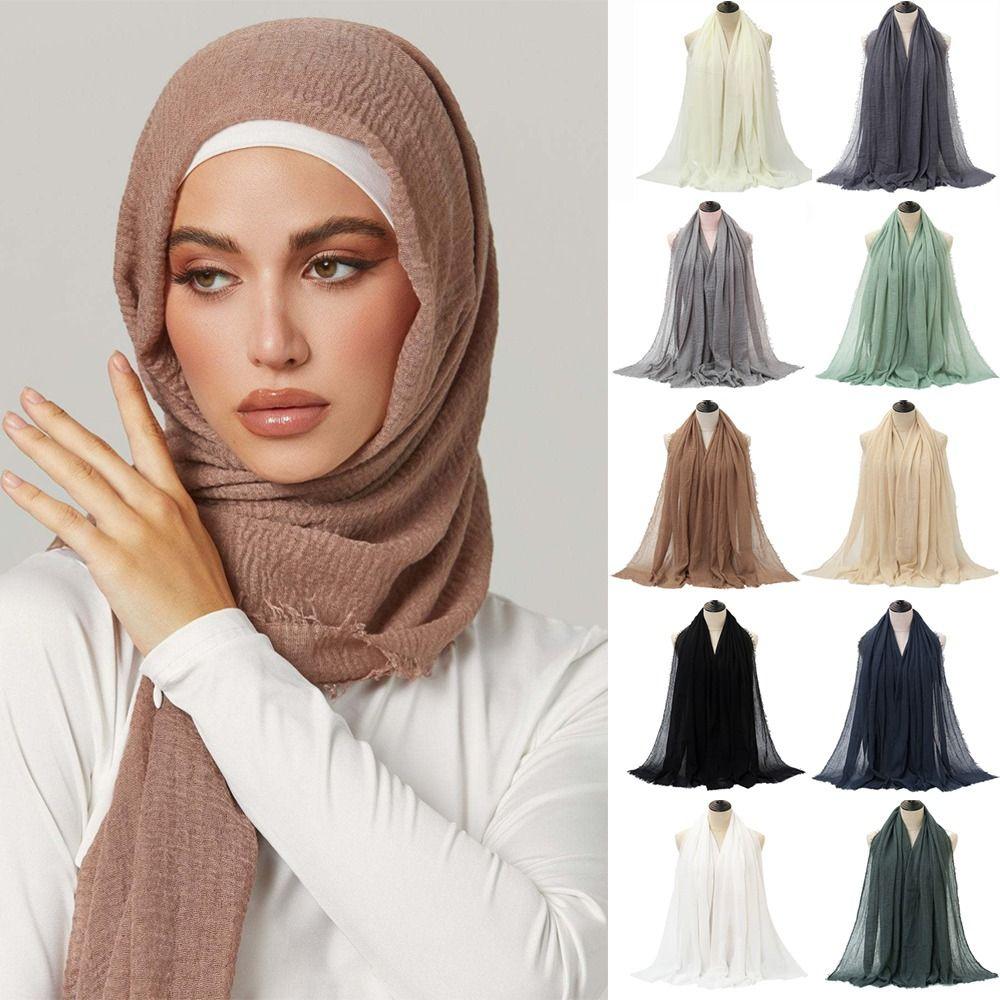 Wrinkle Pleated Plain Hijab 10 Colors Ripple Hijab Women Scarves Veil Crinkle Hijab Scarf