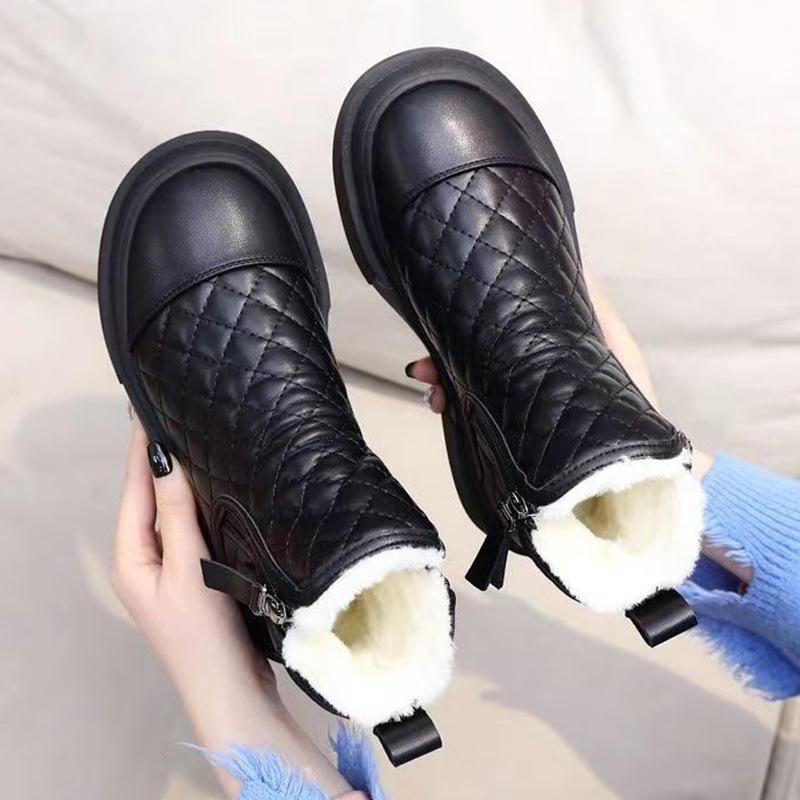

Женская модная легкая обувь на толстой подошве, увеличивающая рост, зимние теплые меховые ботинки-луноходы, плюшевая подкладка, нескользящие, повседневные спортивные ботинки Мартин из хлопка 40 чёрный