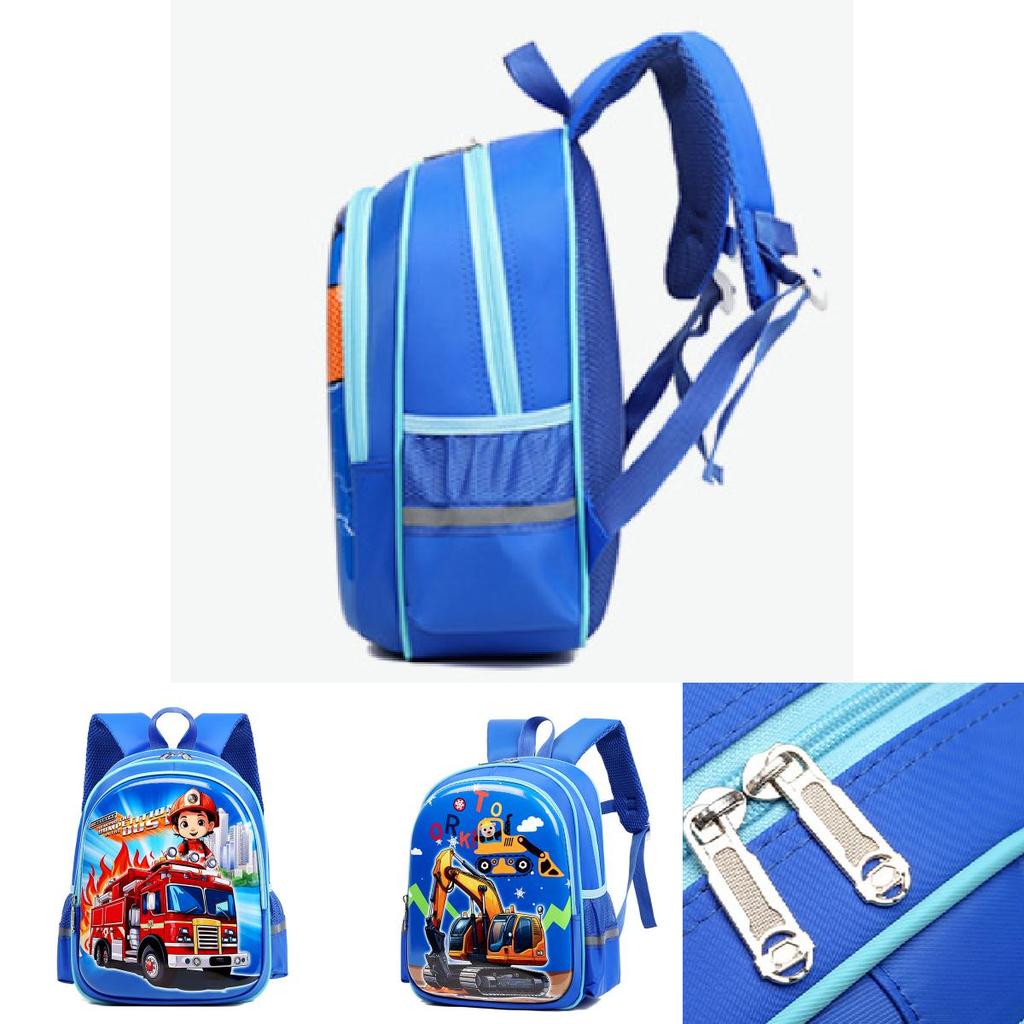 Cute Car Print Boys Backpack Large Capacity Comfortable Breathable Nylon School Bag