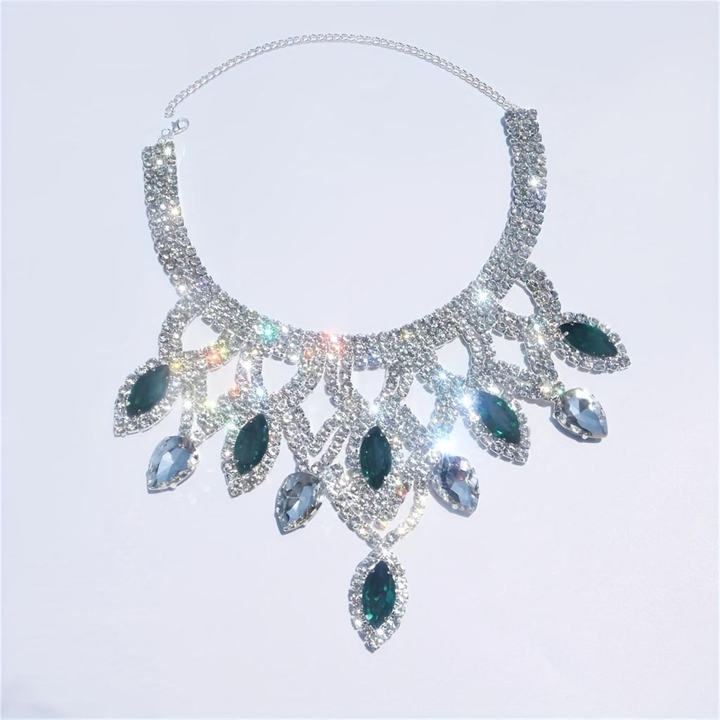 European And American Fashion Shiny Rhinestone Necklace Exquisite Multi-Colored Crystal Collarbone Chain Dinner Jewelry Necklace