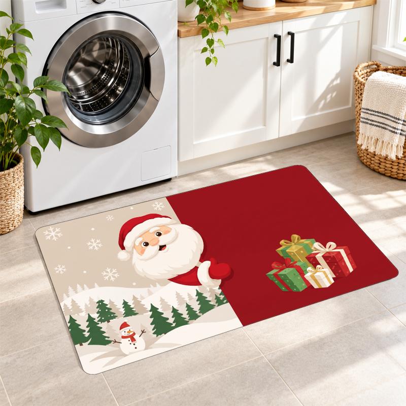 Flannel Kitchen Mat Christmas Soft Area Rug Non Slip Floor Carpet Home Decoration