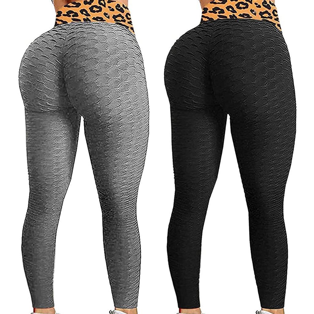 2PC Women Fashion Print Yoga Pants Plus Size Casual High Waist Sport Pants