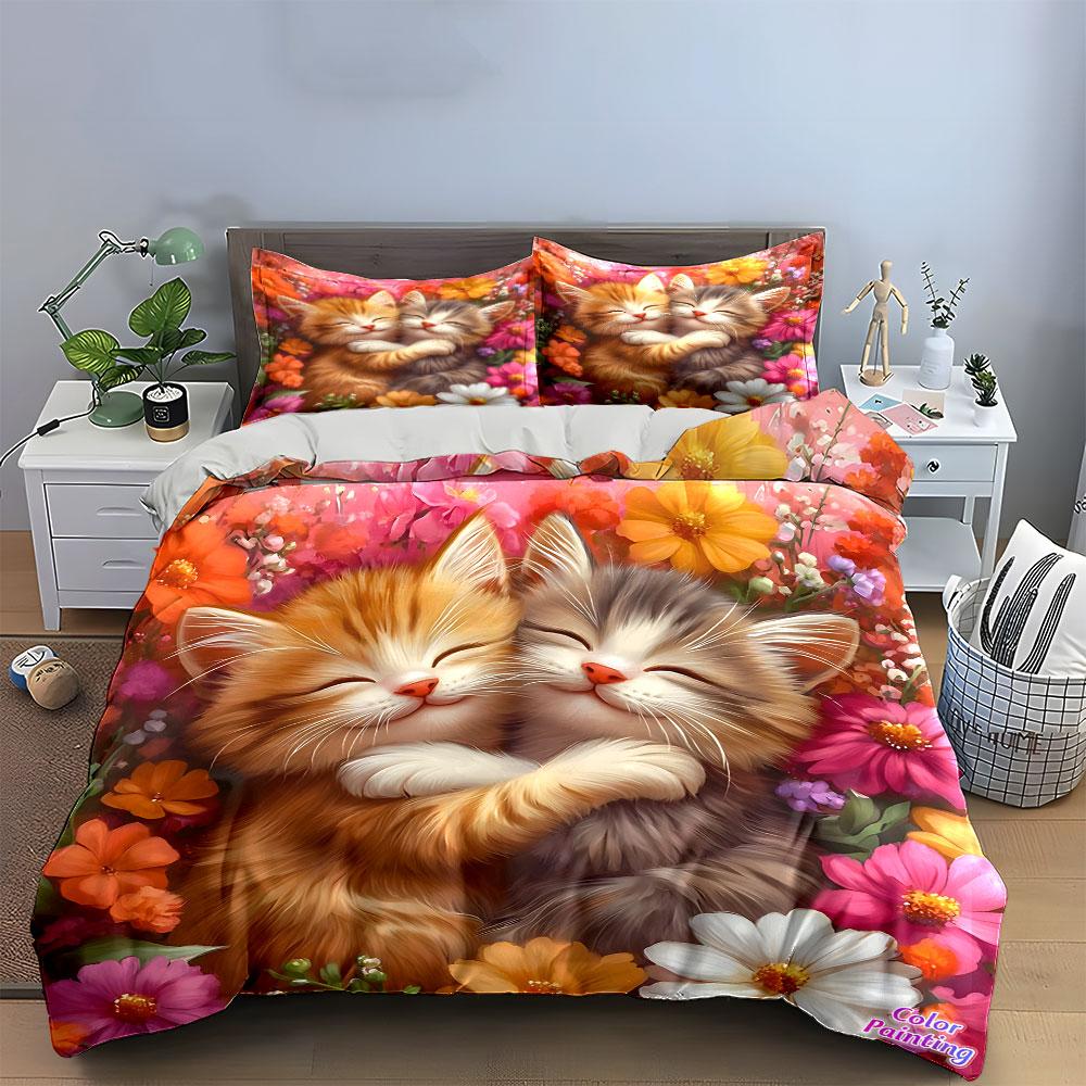"Floral Kitten Snuggle Gift Set" Exquisite three-piece bedding set gift for kids and adults
