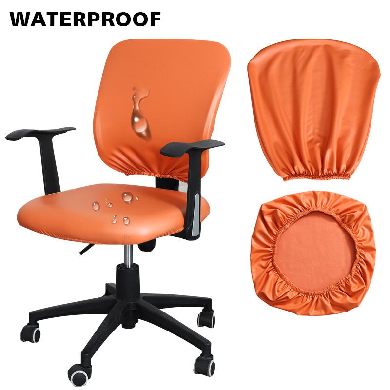Waterproof PU Leather Split Chair Cover Stretch Anti-dirty Office Computer Rotate Seat Cover Armchair Slipcover for Home Hotel
