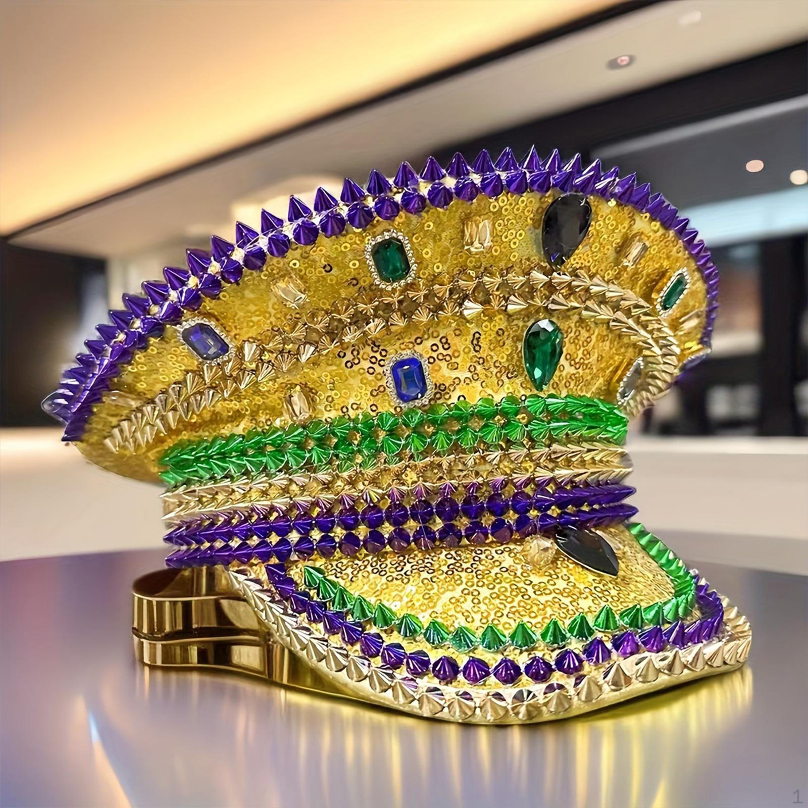 

Шляпа со стразами для взрослых, темно-синяя, для вечеринки в стиле рейв, костюмированной вечеринки, косплея, танцевальной вечеринки Gold