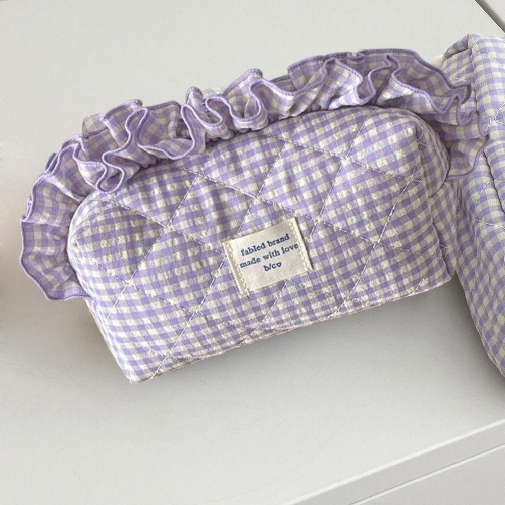 With Zipper Cosmetic Cases Plaid Pattern Wash Storage Bag Small Fresh Toiletry Organizer Outdoor