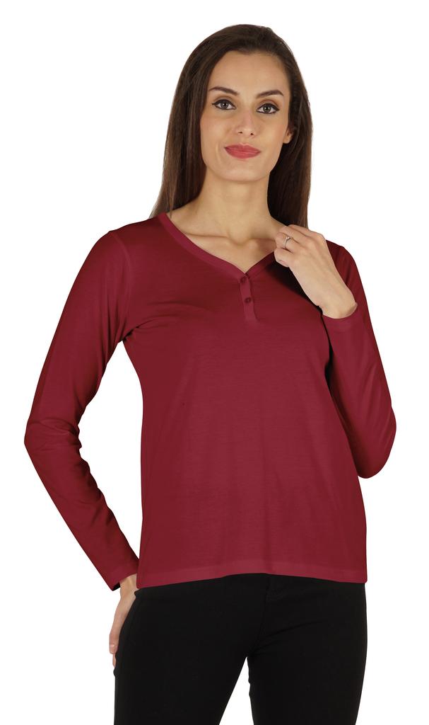 Inkmeso Solid Button Henley T-shirt For Women  S Casual Basic  Long Sleeve  Tee