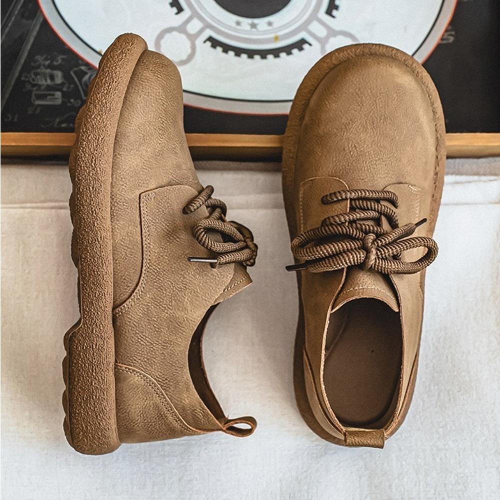 Casual Leather Shoes Men's New Retro British Style Big Head Shoe Soft Sole Low-top Fashion Leather Shoe Men Men's Casual Shoes