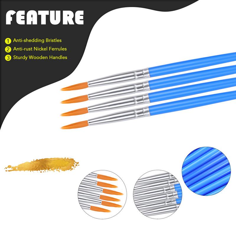 Conjunto de 10 pincéis de pintura, redondos, de nylon, para arte, com pelos lisos, caneta para pincel de pintura, óleo, acrílico, aquarela, material escolar de arte