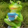 Animal Design Statuary Green Sitting Frog Drinking Coffee Stone Garden Statue for Home Decor