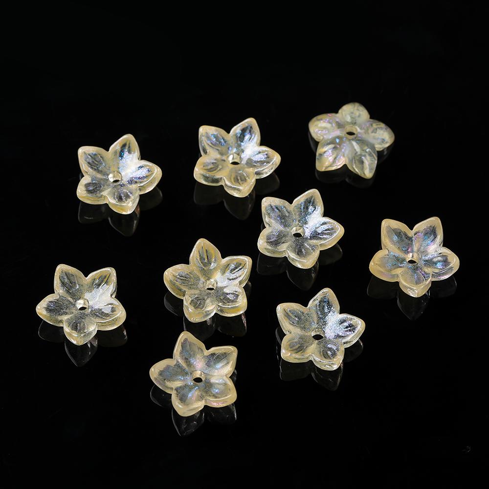 20pcs Glass Flower Shaped Beads Caps Five Petaled Flowers Loose Spacer Beads for DIY Jewelry Making Bracelet Necklace Supplies