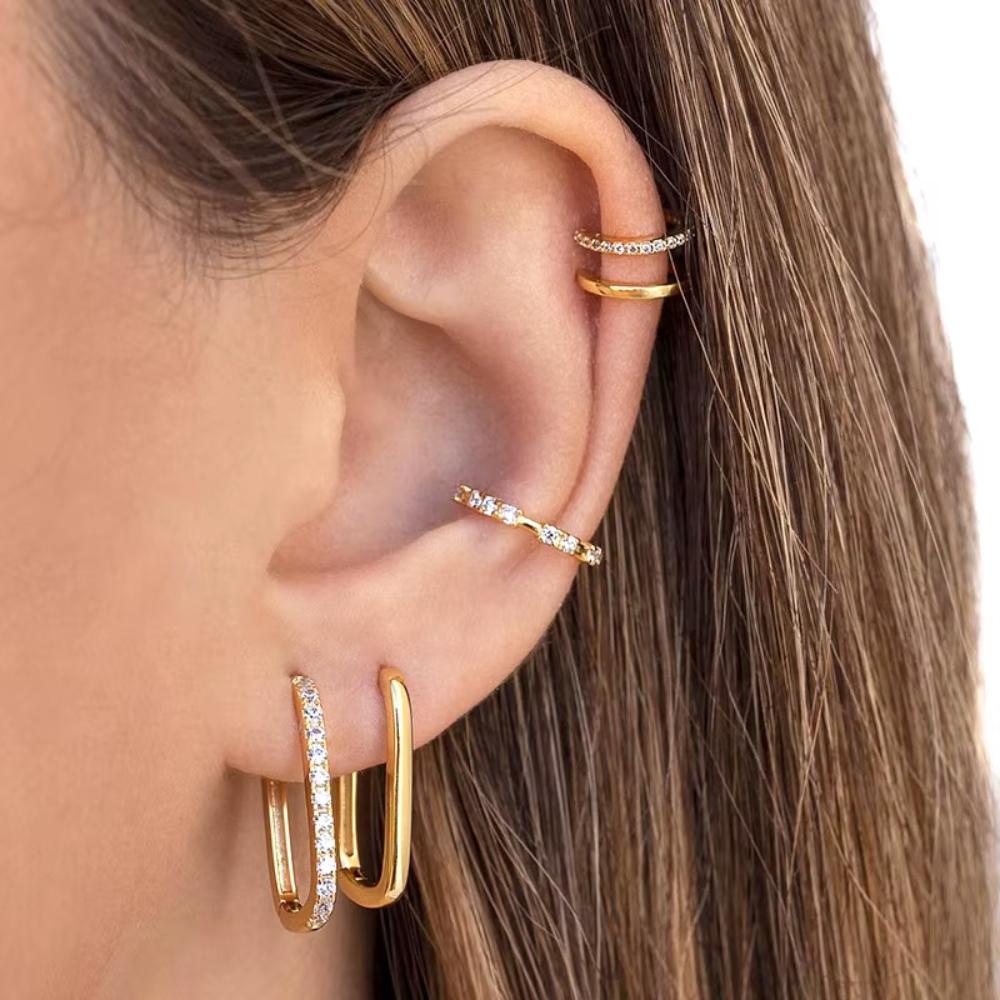 2/6PCS Mariasz Minimalist Stainless Steel Huggie PVD Plated Gold Color Square Hoop Earrings for Women Men Classic Jewelry