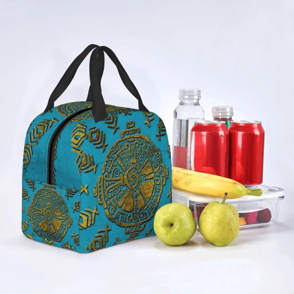 Hunab Ku Mayan Symbol Insulated Lunch Bag for Women Waterproof Mayan Ethnic Thermal Cooler Lunch Tote Beach Camping Travel
