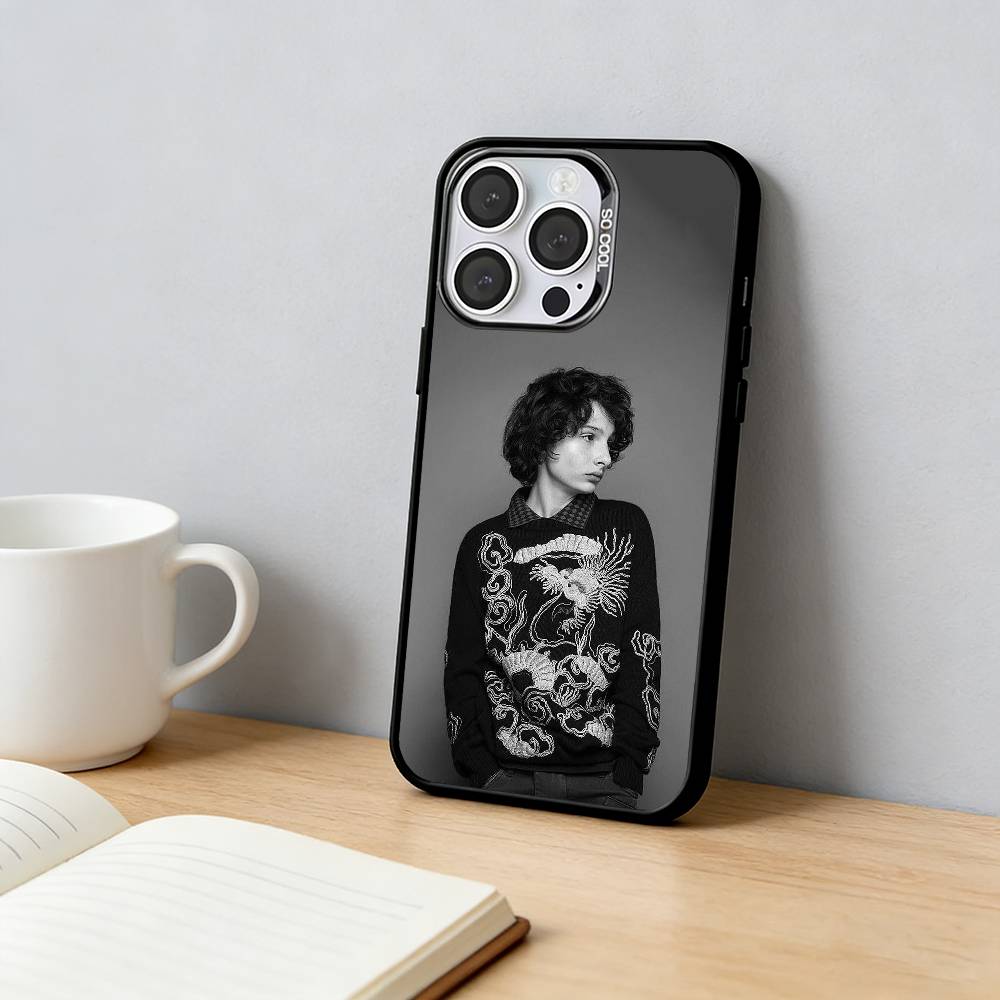Finn Wolfhard Stranger Telefoonhoesje Voor iPhone 17,16,15,14,13,12,11 Plus,Pro Max,XS,Gekleurde Zilverkleurig Binnenhoes