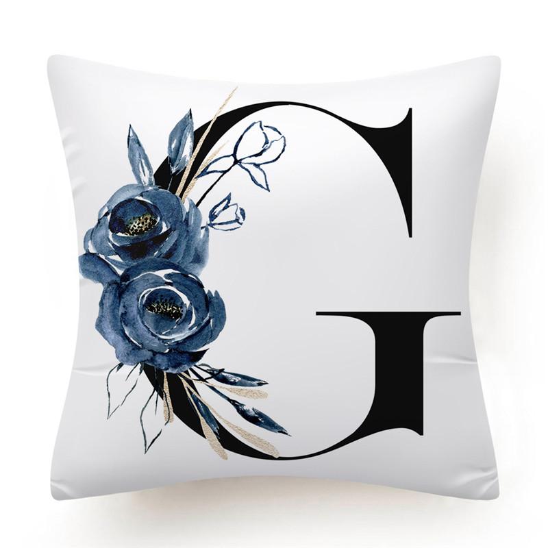 Floral Alphabet Cushion Cover 45x45 Blue Flowers Pillowcase Decorative Sofa Cushions Throw Pillows  Home Decor Pillow Cases