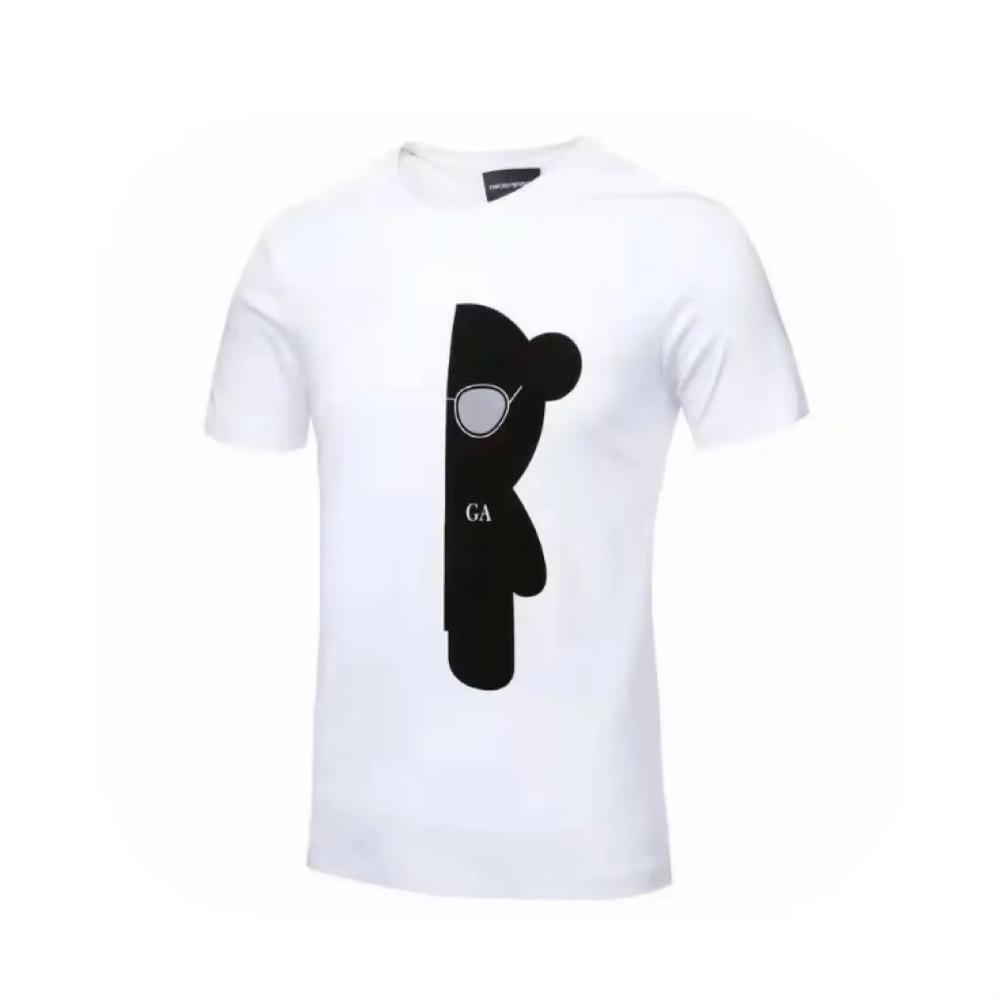 Summer New Black and White Brand Bear Print Classic Pattern Short Sleeve Fashion Versatile Trend Men's High-end Cotton T-shirt
