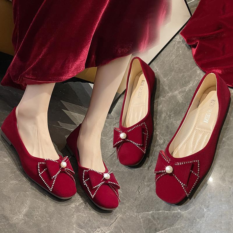 Xiuhe Red Non-slip Two-wear Bridal Shoes, Wedding Shoes, Women's Flat-bottomed Fashion Women's Shoes, Shallow-mouth Pregnant Women's Single Shoes, We