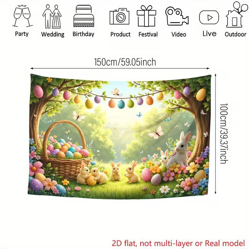 2D Easter Photo Booth Backdrop, Cute Bunnies & Floral Garden Photography Background